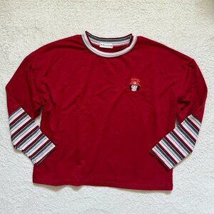 YesStyle Red Striped Sleeve & Neckline Long Sleeve Tee